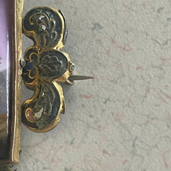 Victorian Hand Painted French Champleve Impressionist Porcelain Brooch c.1880 - Picture 10 of 12